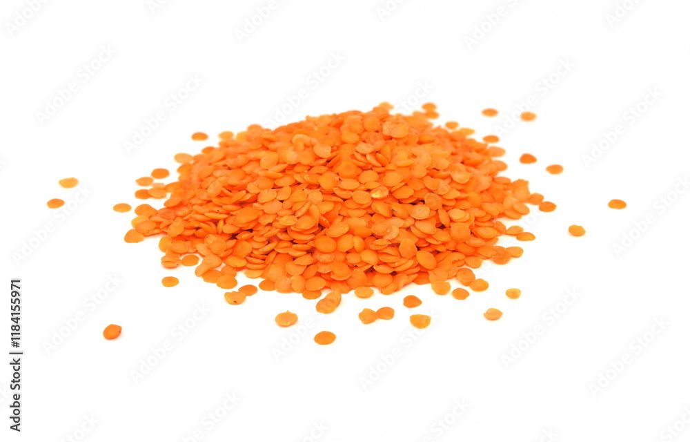 Red lentils isolated on white background. Red lentils pile isolated. Dry orange lentil grains, round heap of dal, spilled raw daal, dhal, masoor on white Red lentils isolated on white background. Red lentils pile isolated. Dry orange lentil grains, round heap of dal, spilled raw daal, dhal, masoor on white