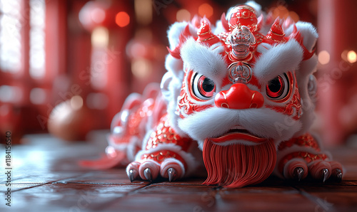 happy chinese new year, cute chinese traditional lion dance