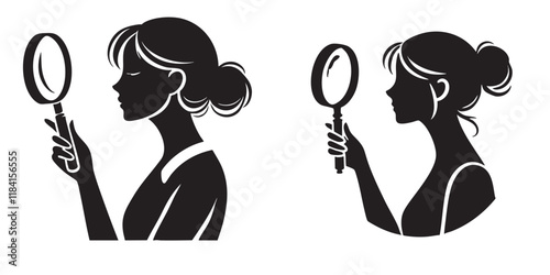 collection of vector silhouettes of people with magnifying glasses