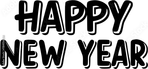 Happy new year in outline icon style, congratulate theme.