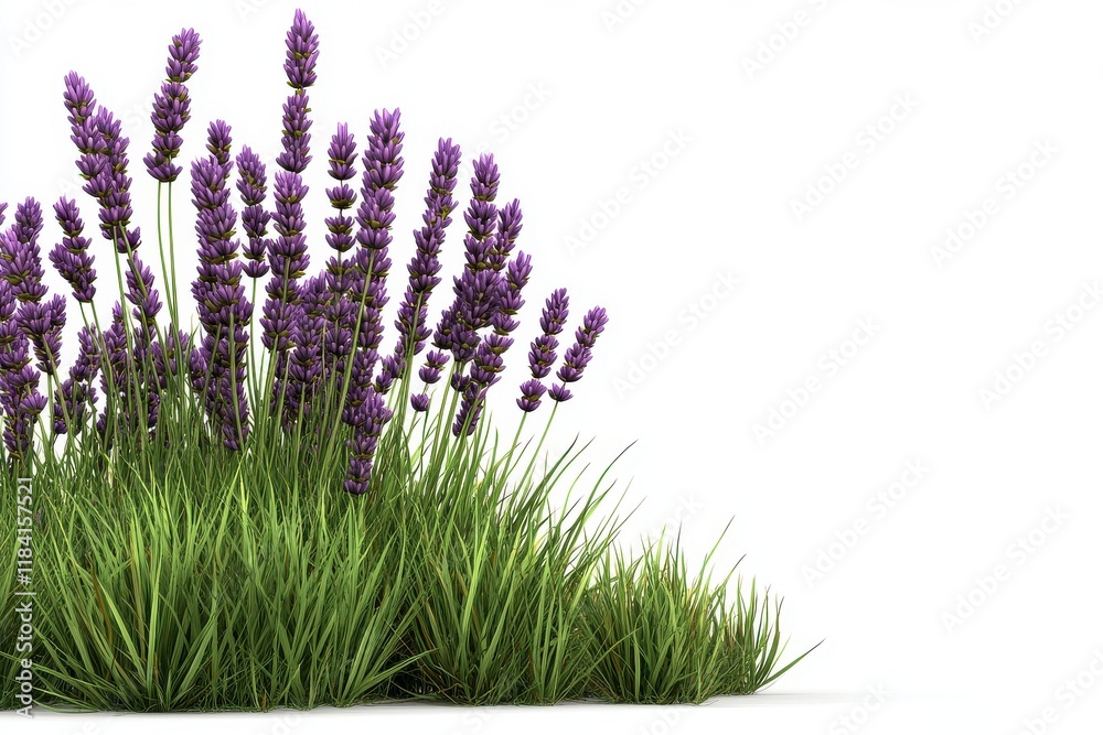 Obraz premium Fresh Lavender Blossoms Surrounded by Lush Green Grass in Sunshine