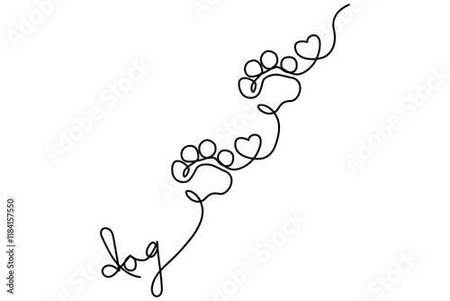 continuous one line dog paw outline drawing vector illustration of minimalist