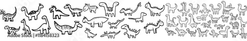 Cute black and white dinosaurs seamless pattern