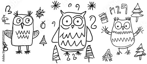 A full page connect the dots puzzle and coloring page featuring an owl adorned with ornaments