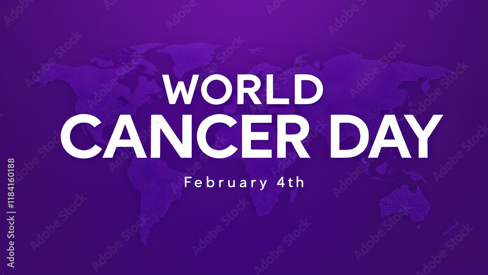 Fototapeta premium World Cancer Day Awareness Poster with Purple Ribbon, globe illustration with 4 February and world cancer day text on it.