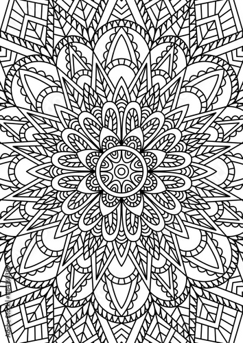 Black Outline Intricate Mandala Pattern. Yoga, meditation poster. Coloring book page.