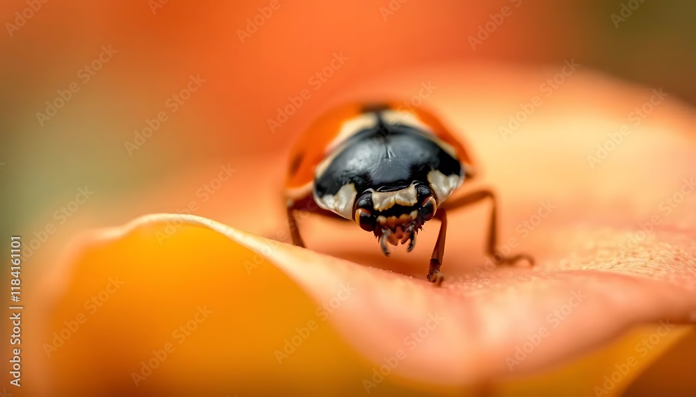 Naklejka premium Ladybug Close-Up: A Warm, Vibrant Macro Photograph