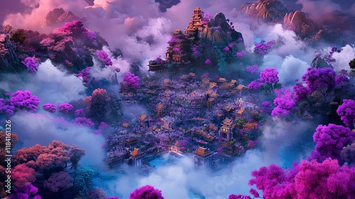 Wallpaper Mural A vibrant fantasy island city, rich in architectural detail and surrounded by turquoise waters.  Ideal for game design, fantasy art, and travel concepts. Torontodigital.ca