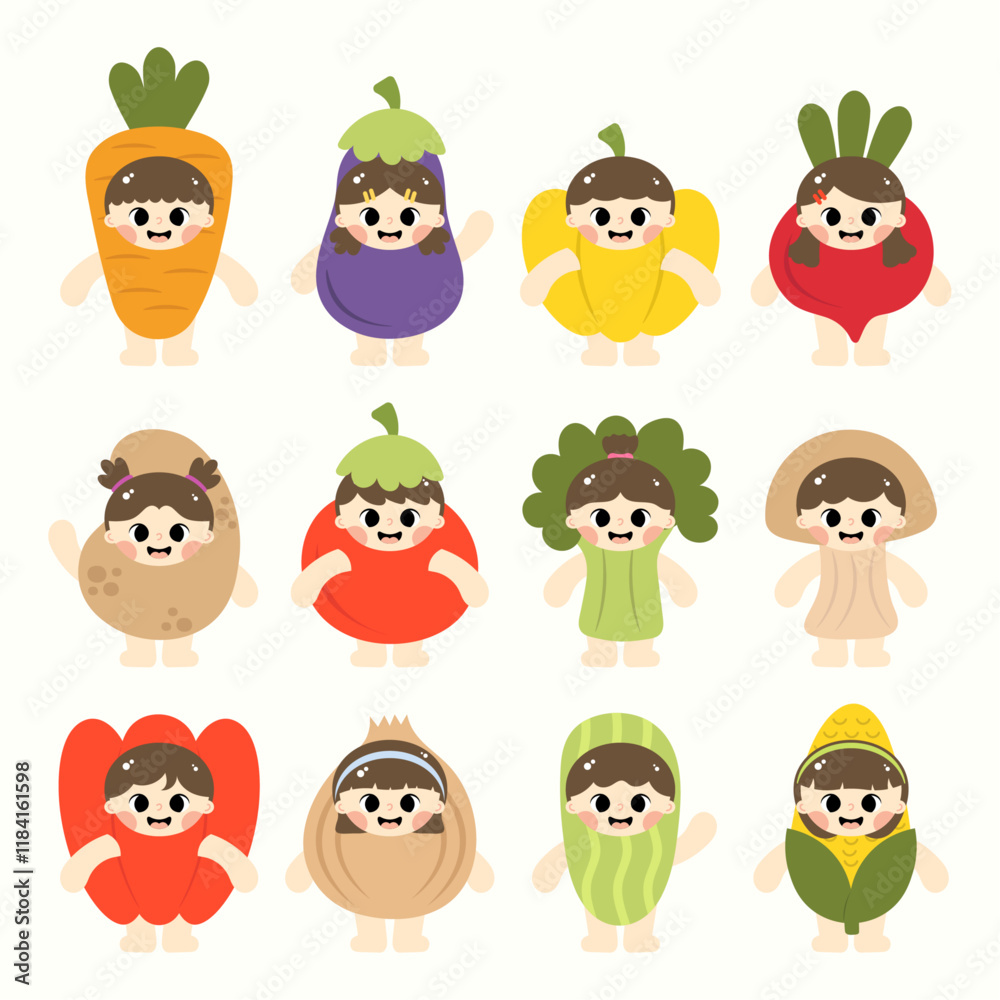 Obraz premium Chibi Vegetable Costume Illustration Pack