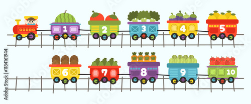 Illustration of Fruit and Vegetables on Train Numbers