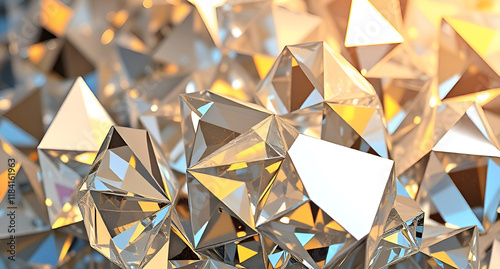 3D Abstract Crystalized Facets with Shimmering Lights