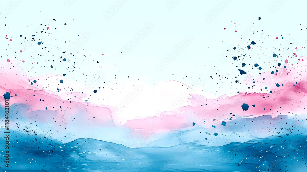 Fototapeta premium Abstract Watercolor Landscape: Pink and Blue Serenity - Modern Wall Art