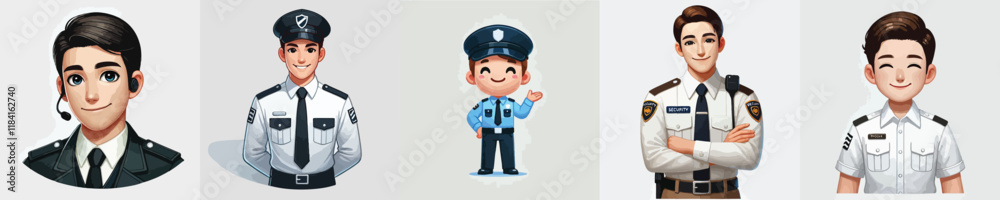 vector collection of smiling security guard characters vector collection of smiling security guard characters