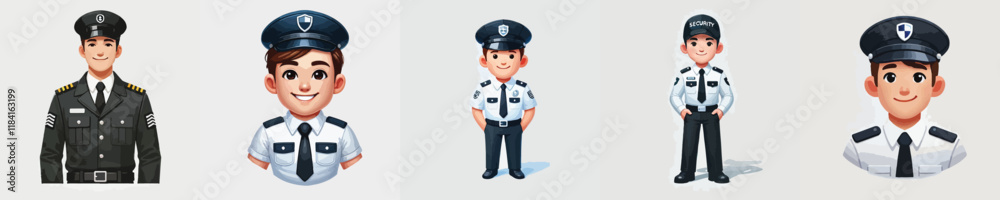 vector collection of smiling security guard characters vector collection of smiling security guard characters