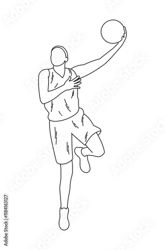 Dynamic women basketball player performing a leap to make an impressive shot during a competitive game