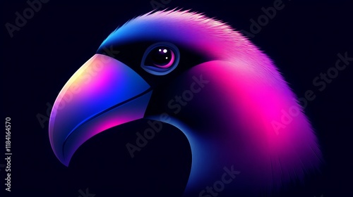 Vibrant neon toucan portrait. Bold colors on a dark background.  Digital art. photo