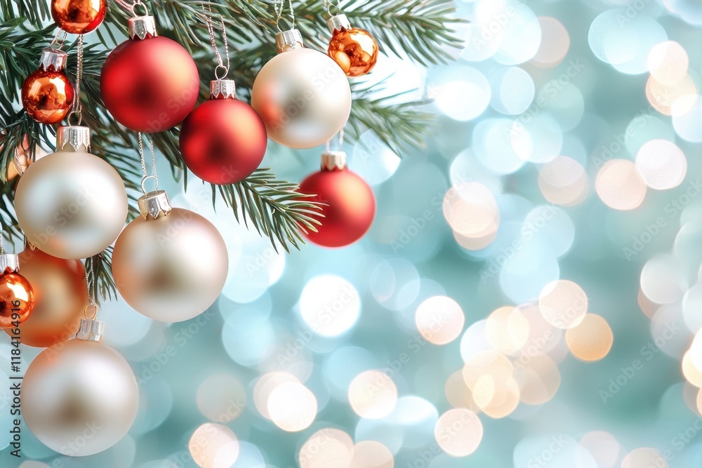 Soft focus bokeh effect concept with romantic color. Christmas ornaments on a tree with a soft bokeh background Soft focus bokeh effect concept with romantic color. Christmas ornaments on a tree with a soft bokeh background