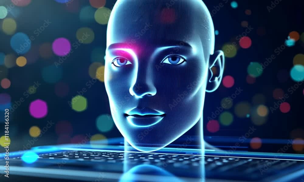 Futuristic AI face with digital glow and neural network. Stock 비디오 ...
