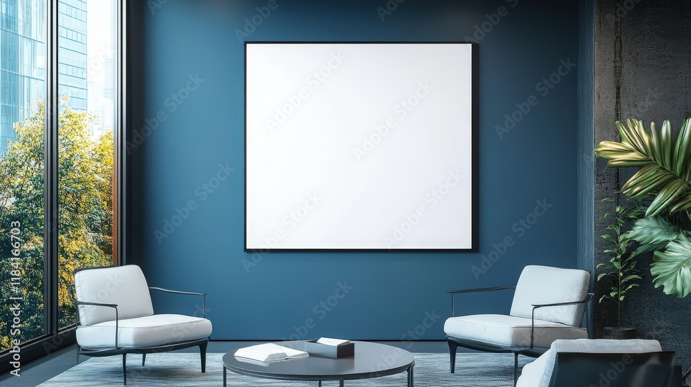 Modern Minimalist Interior Design with Blank Canvas in Bright Room Surrounded by Greenery and Natural Light