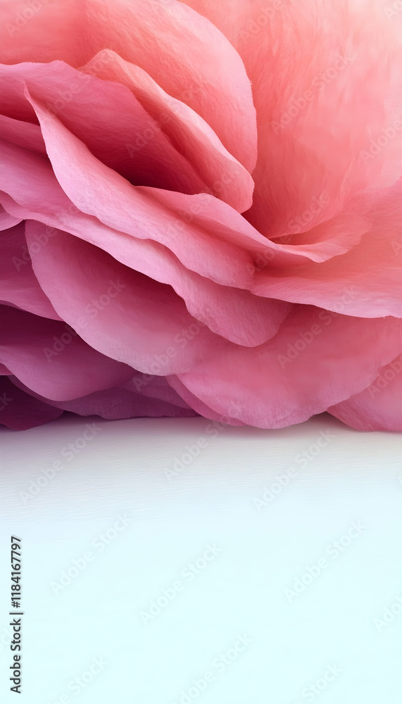 Pink flower petals close-up, soft lighting, white background, ideal for greeting cards or website design