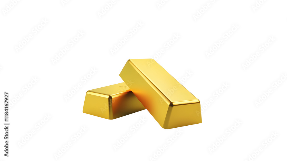 Gleaming Gold: Two lustrous gold bars rest elegantly, symbolizing wealth and prosperity., cut out,transparent background