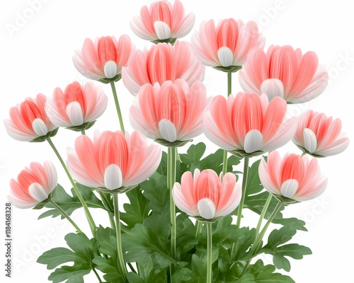 Pink flowers bouquet, spring bloom, white background, isolated, floral arrangement for greeting cards
