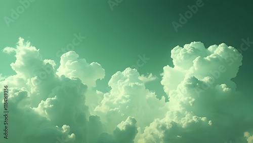 Dramatic Green Sky, Abstract Cloud Patterns and Fluffy White Clouds Forming Interesting Shapes