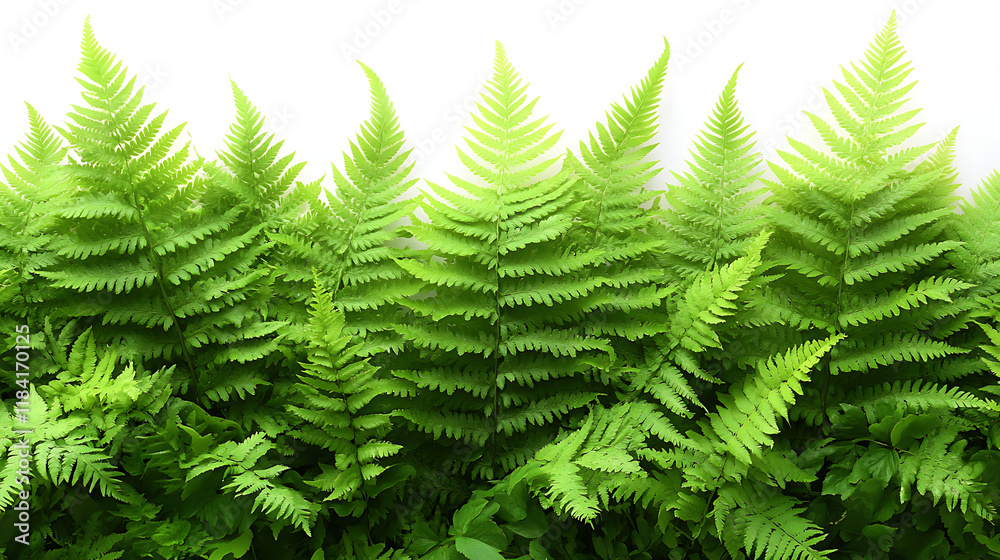 Obraz premium Vibrant Green Ferns in a Lush Natural Setting Ideal for Adding Text or Graphics for Nature-Themed Projects, Illustrations, and Backgrounds