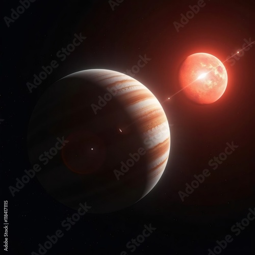 Fascinante planeta extrasolar gigante gaseoso orbitando una estrella enana roja
 photo