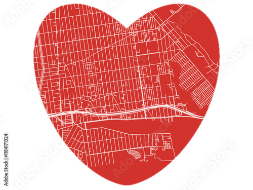 Heart-Shaped Map of Sheepshead Bay  New York, USA in Bold Red and White Design. photo