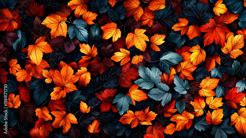 Autumn Leaves: A Dark and Vibrant Fall Foliage Background photo