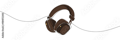 Wireless headphones continuous line drawing vector illustration. Earphones, music or audio content symbol. Editable stroke
