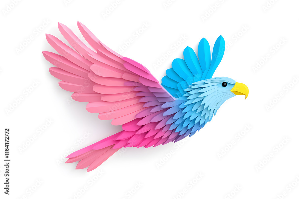 Fototapeta premium Abstract 3D eagle paper cut shape, isolated on a white background