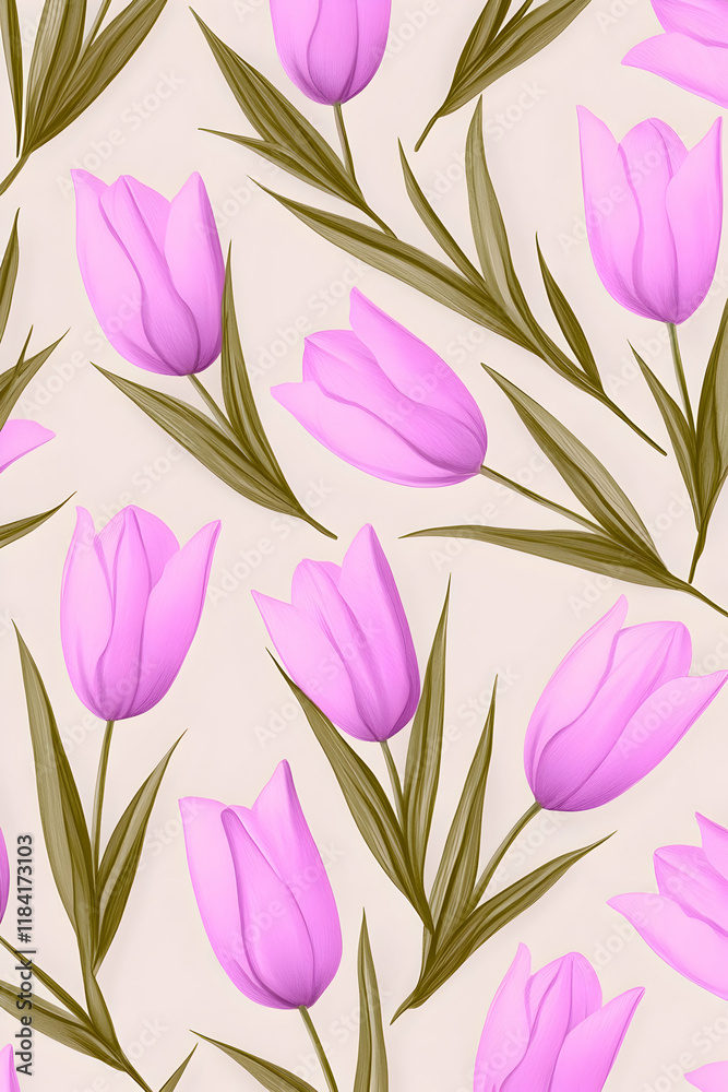 Pink tulips floral pattern background for spring design, greeting cards, or textile print Pink tulips floral pattern background for spring design, greeting cards, or textile print