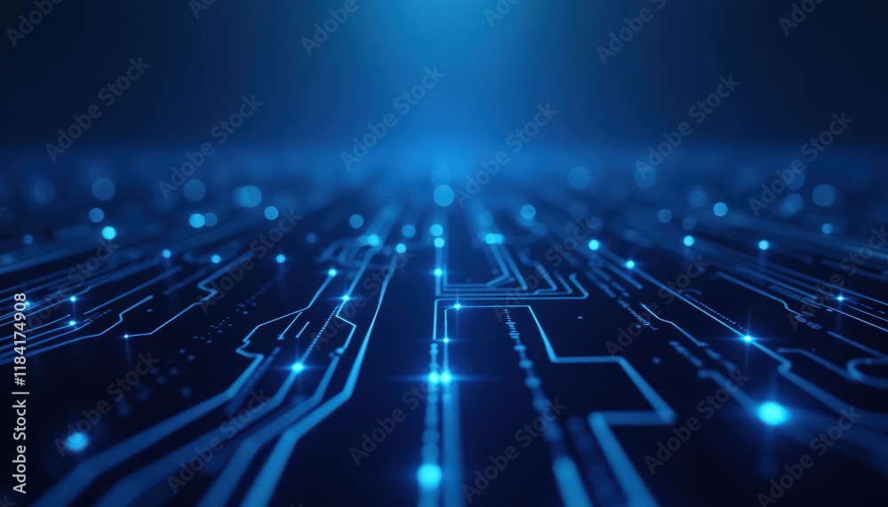 Fototapeta premium Abstract digital circuit board with glowing blue lights