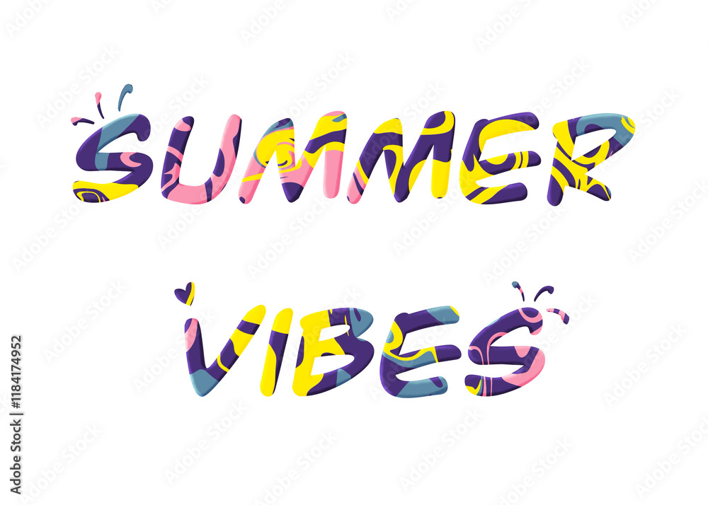 Naklejka premium Summer text with colorful art.
