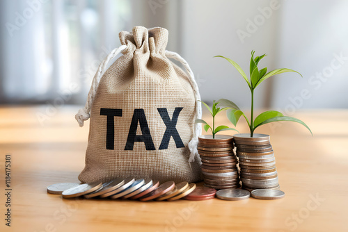 TAX bag with coins represents financial responsibility and obligations