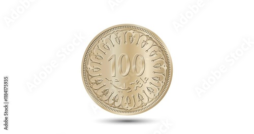 Reverse of Tunisia one hundred millim vector coin. The coin appear on the screen with a captivating style. Animated vector coin. Money animation. photo