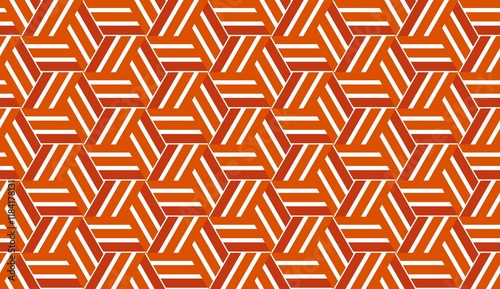 Orange and White Geometric Hexagonal Seamless Pattern.