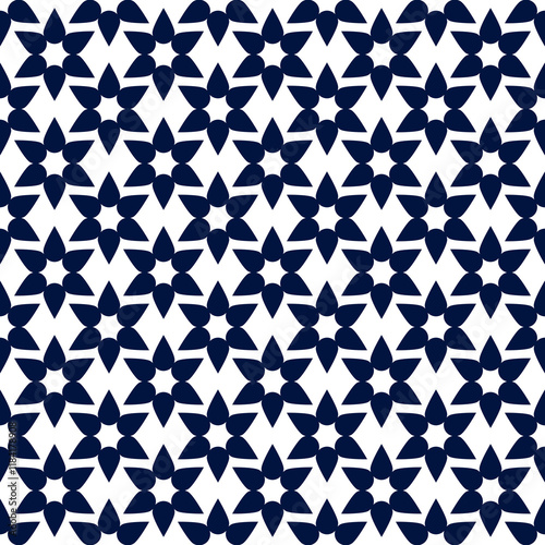 Dark blue and white 2 abstract flowers seamless pattern