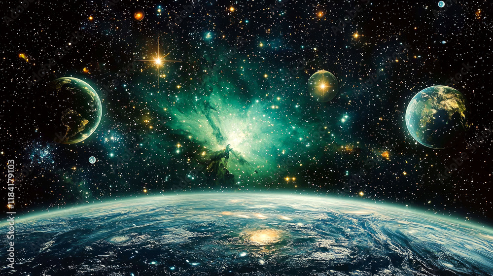 Obraz premium Cosmic Wonders: A breathtaking journey through the universe, showcasing nebulae, galaxies, and planets in a vibrant display of celestial beauty.