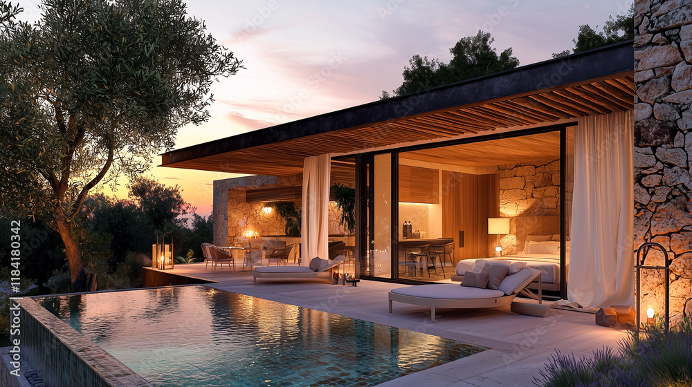 Fototapeta premium Luxury modern residence with outdoor pool