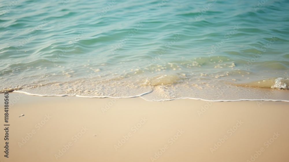 Serene Minimalist Beach Scene, Golden Sand and Clear Ocean Water Serene Minimalist Beach Scene, Golden Sand and Clear Ocean Water