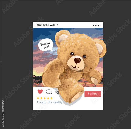 cute bear stepping out of picture frame vector illustration on black background