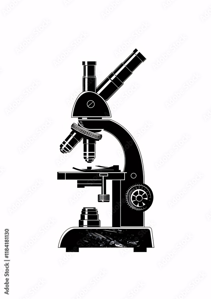 Classic Microscope, Science, Lab, Research, White Background. Classic Microscope, Science, Lab, Research, White Background.