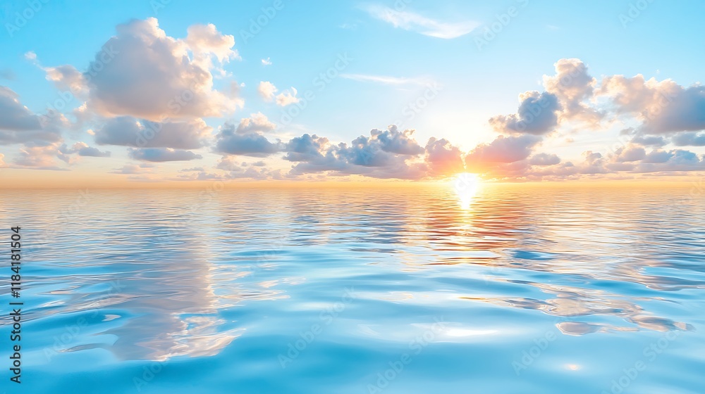 Obraz premium Serene Sunset Ocean Calm Water Clouds Sky