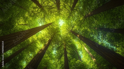 3D render of a forest canopy with wind blowing, highlighting the dynamic interplay of trees and weather.