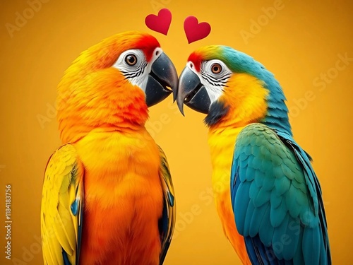 two parrots kissing and the middles above them. photo