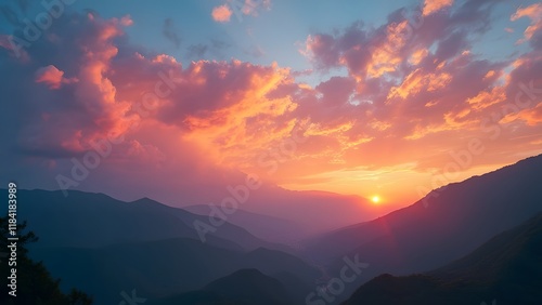 Wallpaper Mural Breathtaking Sunset Over Majestic Mountain Range, Vibrant Colors and Dramatic Cloudscape Torontodigital.ca