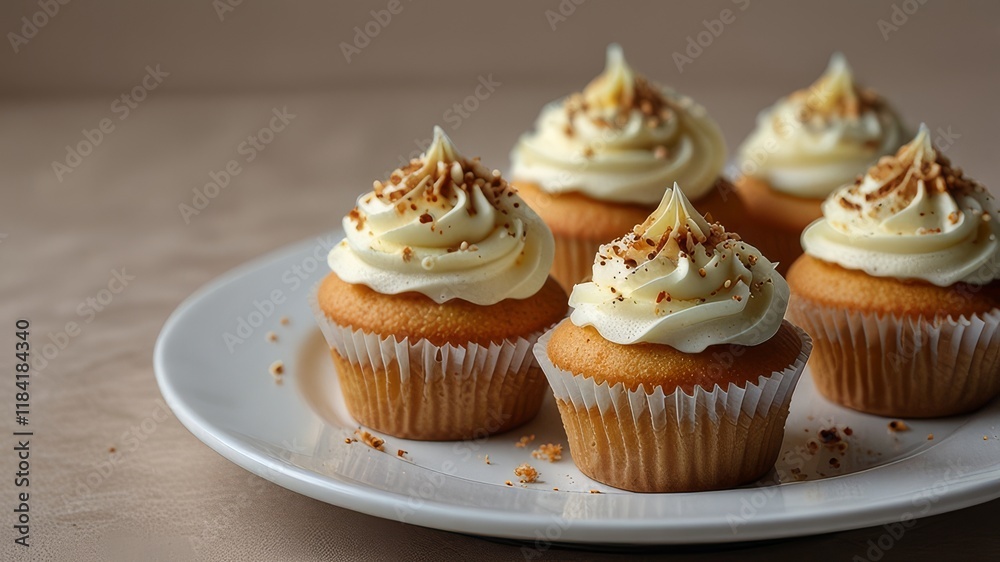 Vanila cupcakes on a plate, isolated with a white background, elegant and appetizing presentation. cutout png Vanila cupcakes on a plate, isolated with a white background, elegant and appetizing presentation. cutout png